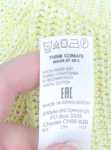 Marks and Spencer Women Yellow Cotton Knit Pullover Jumper Medium