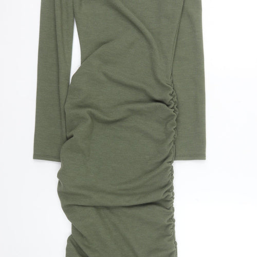 PrettyLittleThing Women’s Green Long Sleeve Ruched Bodycon Midi Dress Size 8