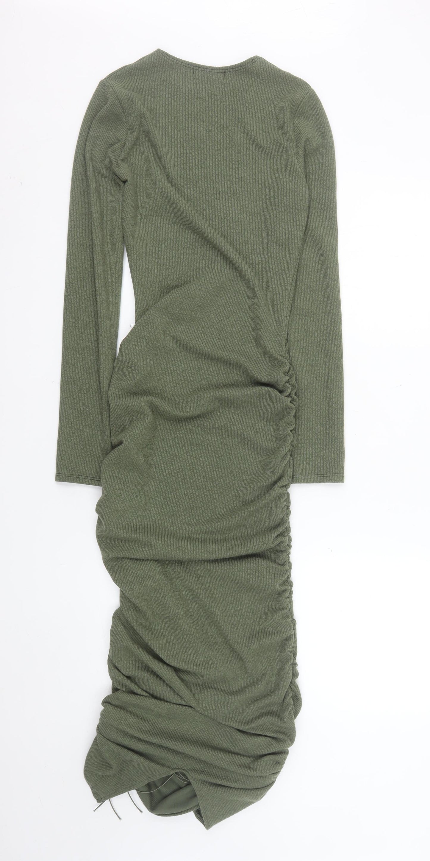 PrettyLittleThing Women’s Green Long Sleeve Ruched Bodycon Midi Dress Size 8