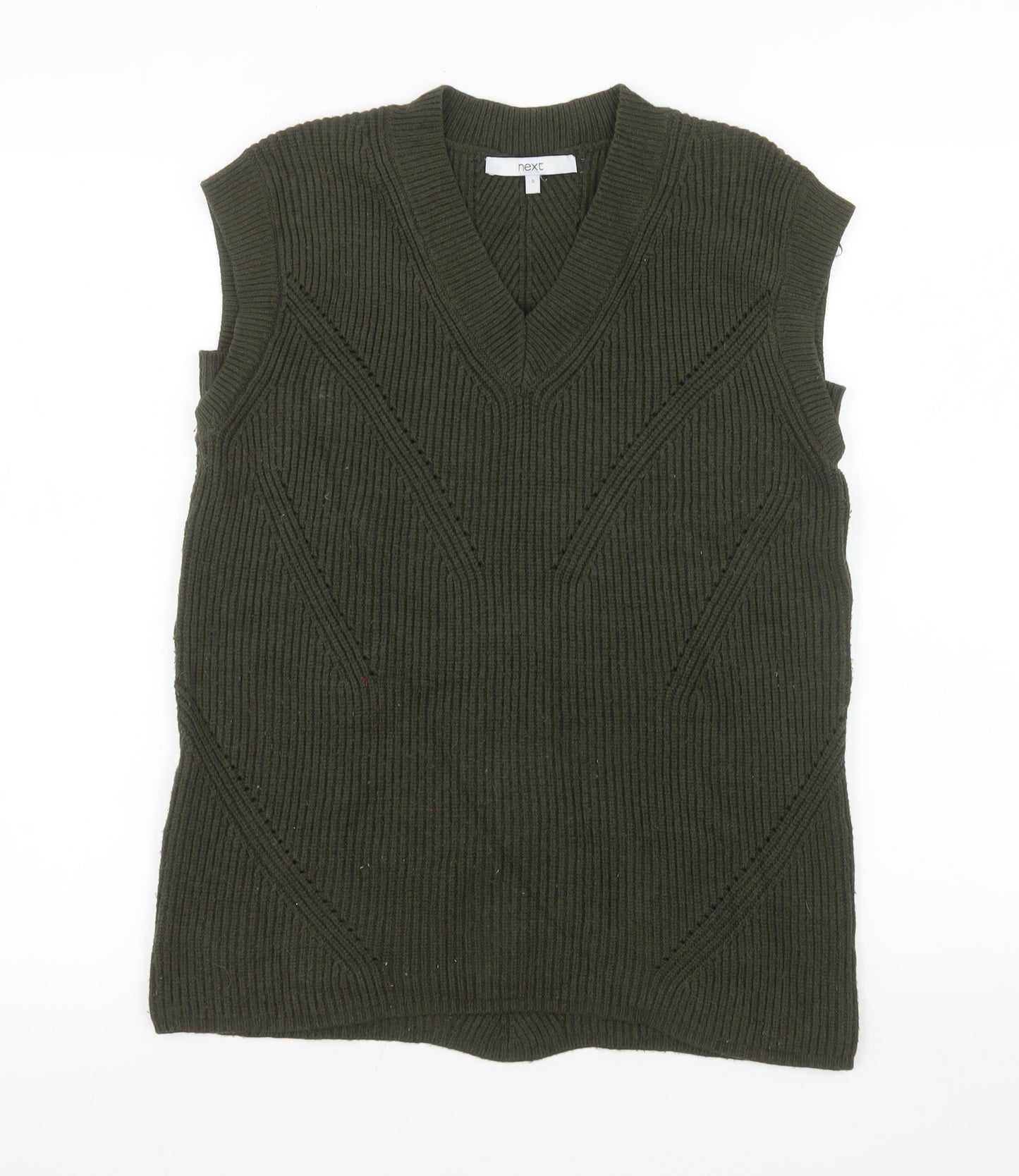 Next Men’s Green Ribbed Knit V-Neck Sleeveless Vest Jumper Size S