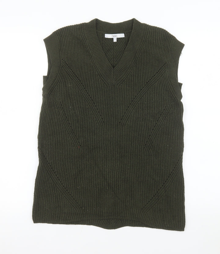 Next Men’s Green Ribbed Knit V-Neck Sleeveless Vest Jumper Size S