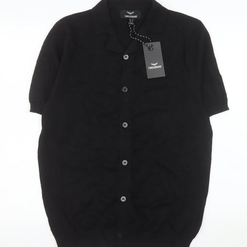 Threadbare Men's Black Cotton Button-Up Short Sleeve Knit Shirt M