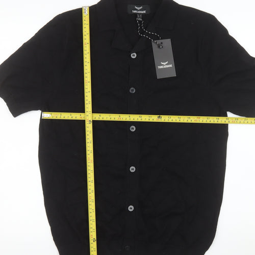 Threadbare Men's Black Cotton Button-Up Short Sleeve Knit Shirt M