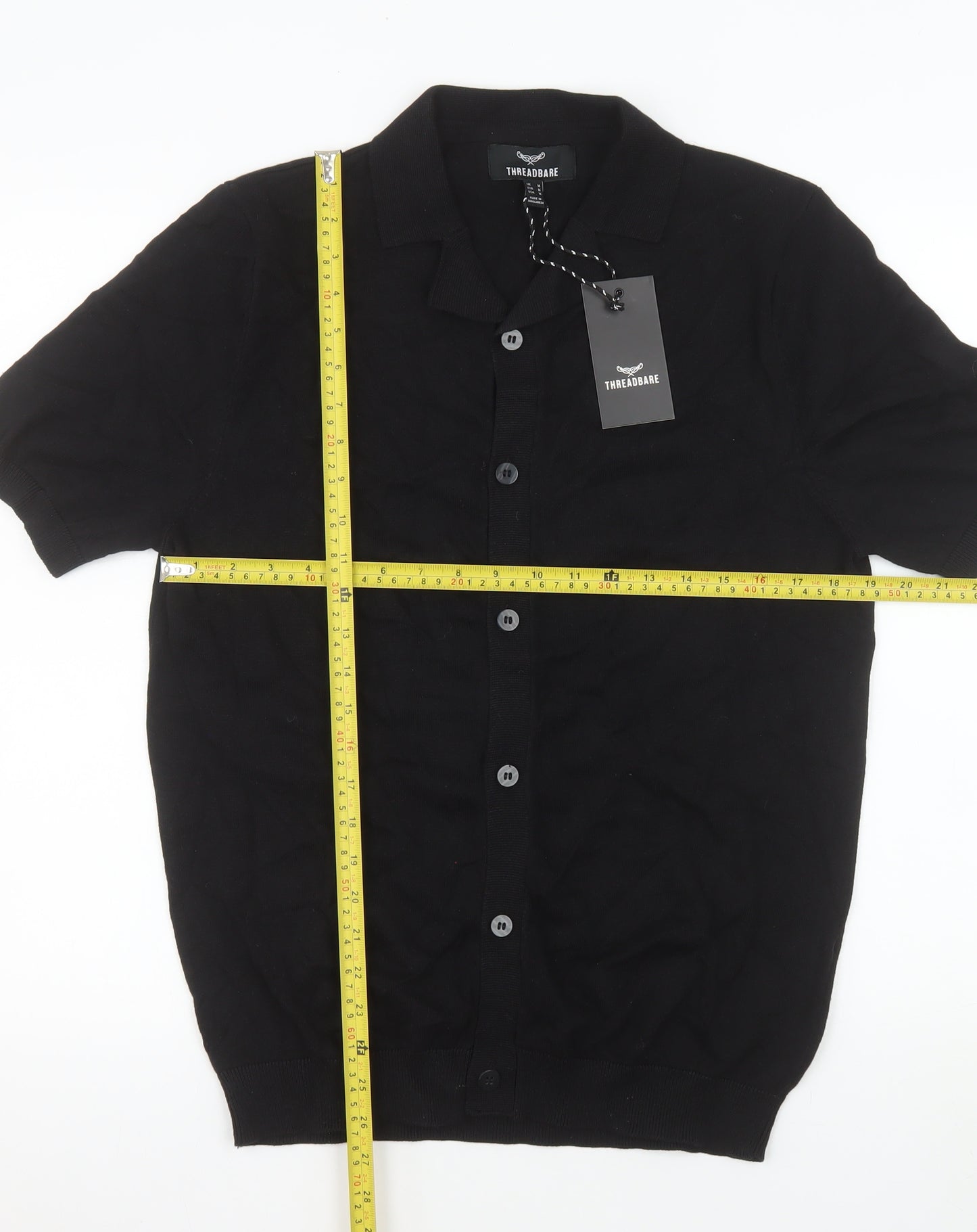 Threadbare Men's Black Cotton Button-Up Short Sleeve Knit Shirt M