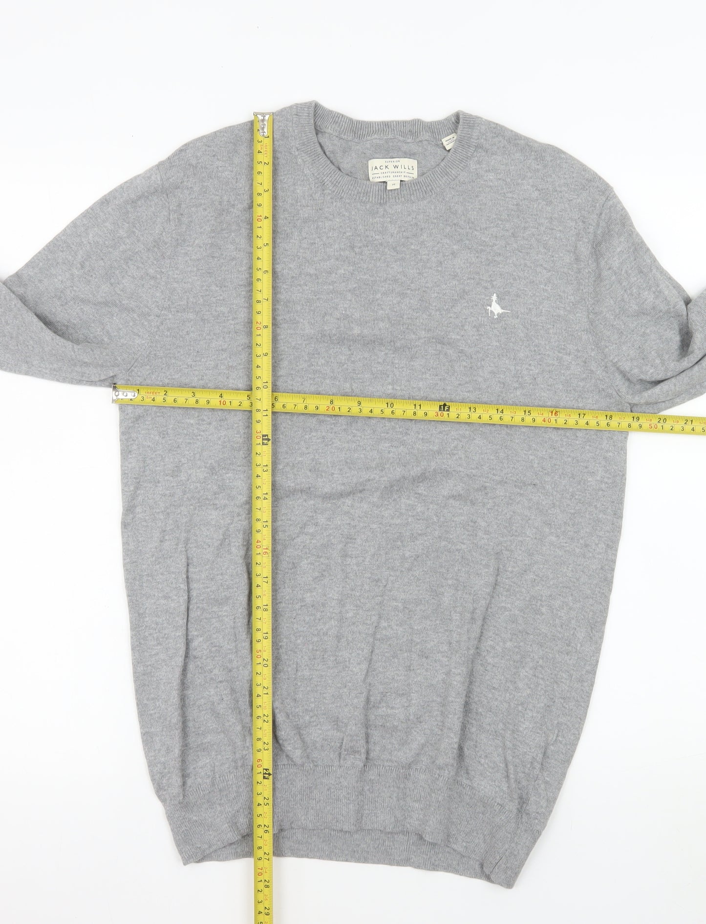 Jack Wills Mens Grey Cotton Cashmere Crew Neck Jumper M