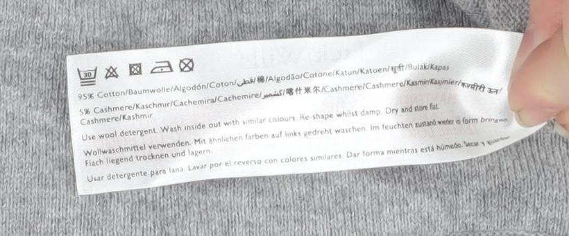 Jack Wills Mens Grey Cotton Cashmere Crew Neck Jumper M