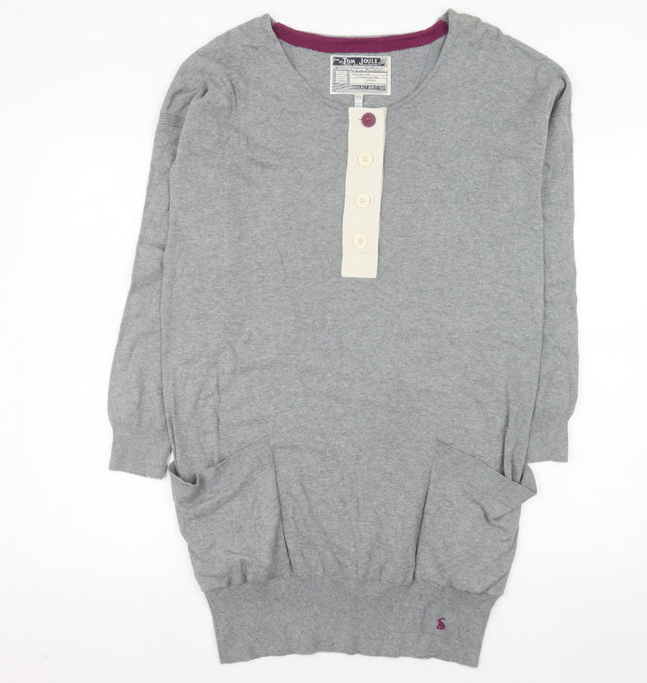 Joules Women’s Grey Knit Shift Henley Dress Size 12