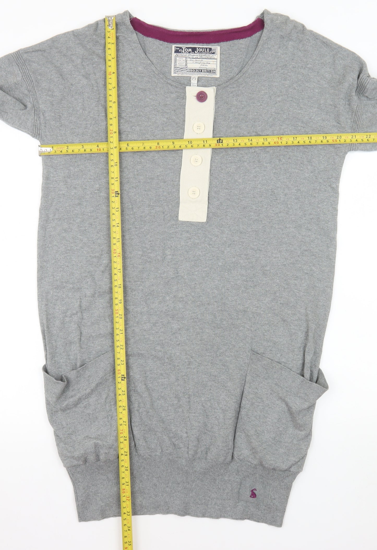 Joules Women’s Grey Knit Shift Henley Dress Size 12