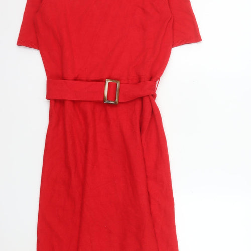Ann Taylor Women’s Red Knit Fit & Flare Belted Dress L