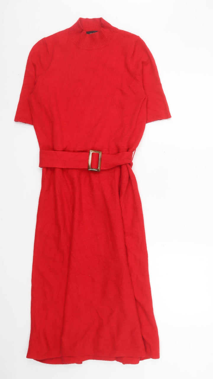 Ann Taylor Women’s Red Knit Fit & Flare Belted Dress L
