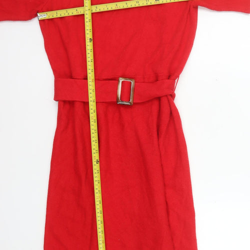 Ann Taylor Women’s Red Knit Fit & Flare Belted Dress L