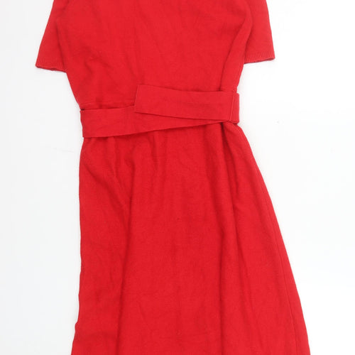 Ann Taylor Women’s Red Knit Fit & Flare Belted Dress L
