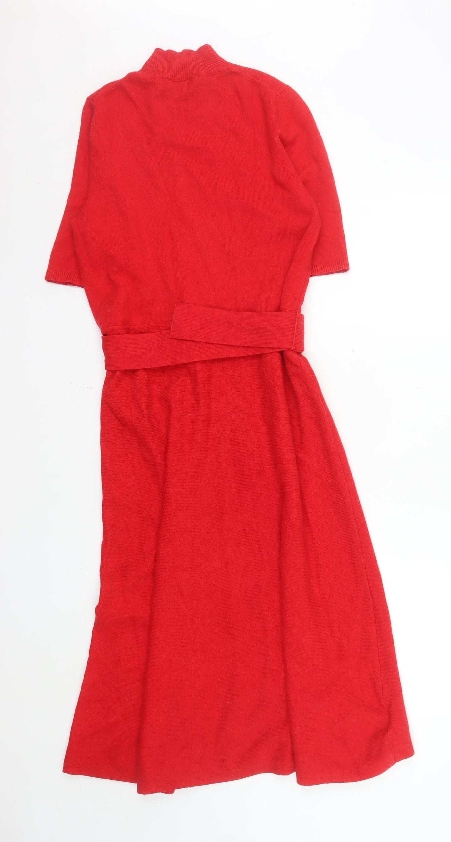 Ann Taylor Women’s Red Knit Fit & Flare Belted Dress L
