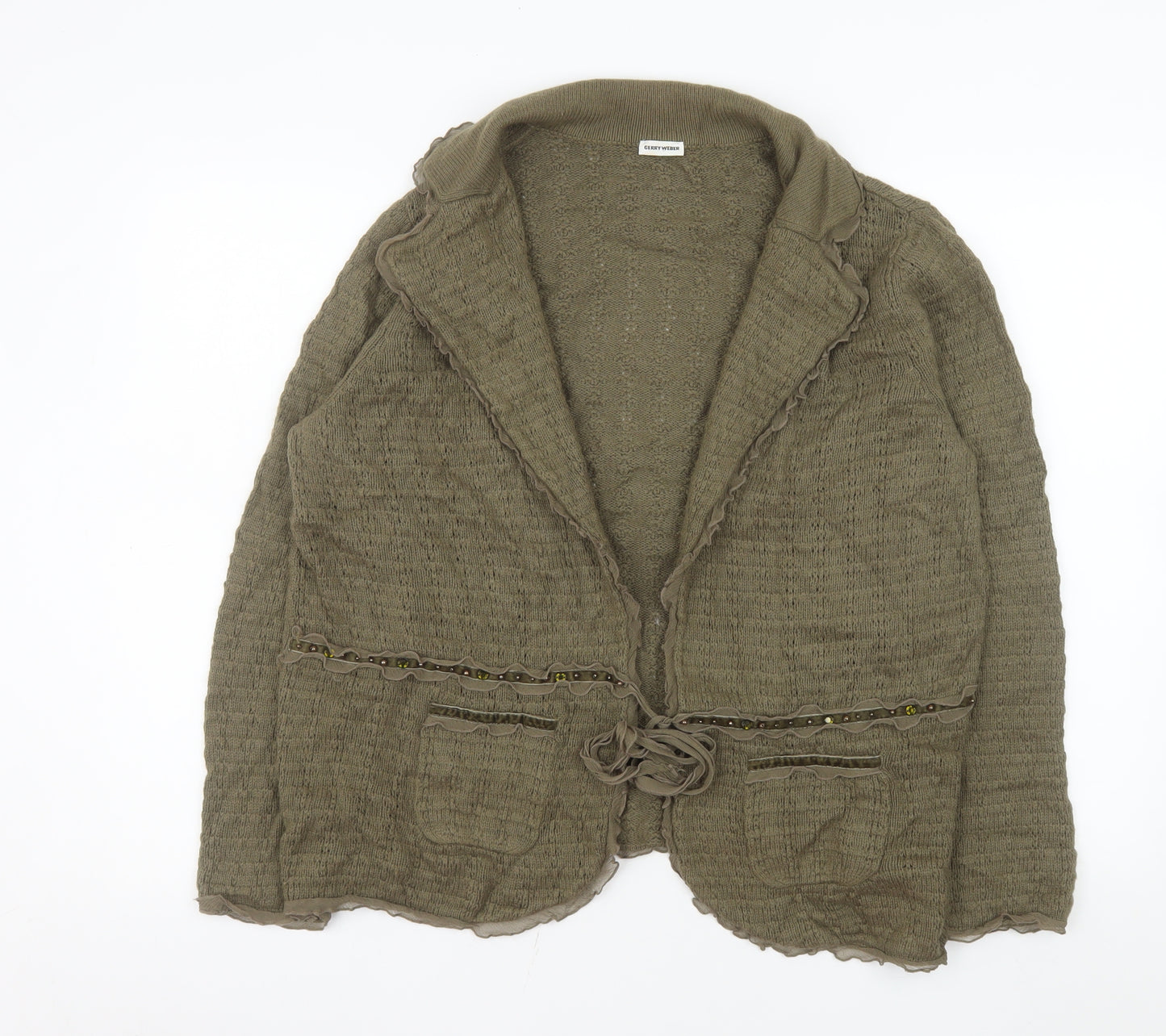 Gerry Weber Women's Khaki Green Cardigan Size 18 Beaded Knit