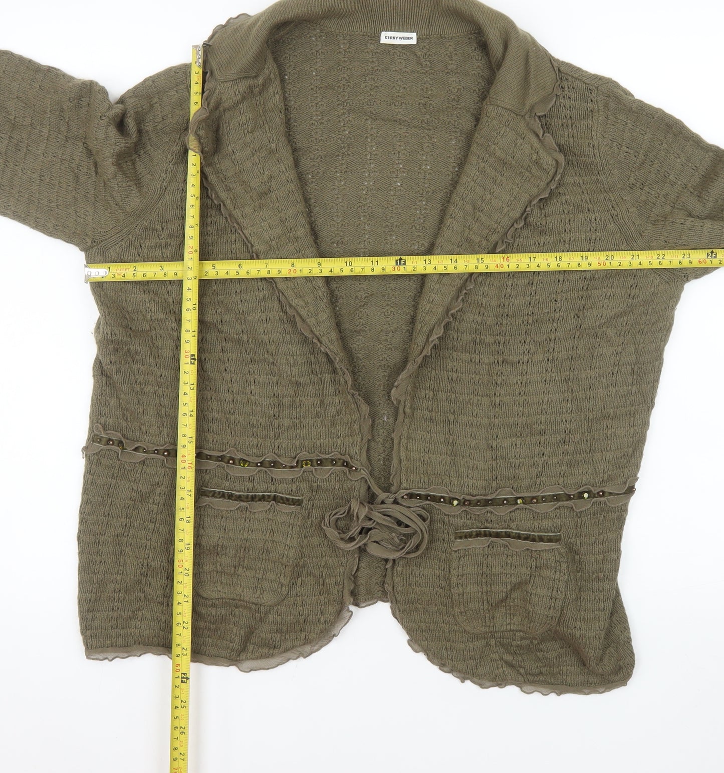 Gerry Weber Women's Khaki Green Cardigan Size 18 Beaded Knit