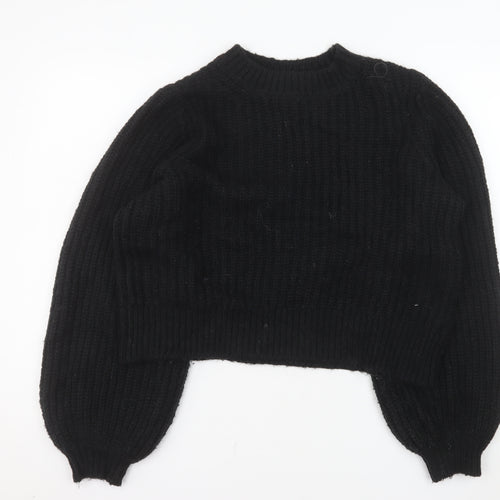 Boden Womens Black Chunky-Knit Crew Neck Balloon Sleeve Jumper M