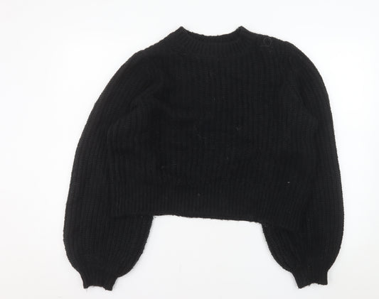 Boden Womens Black Chunky-Knit Crew Neck Balloon Sleeve Jumper M