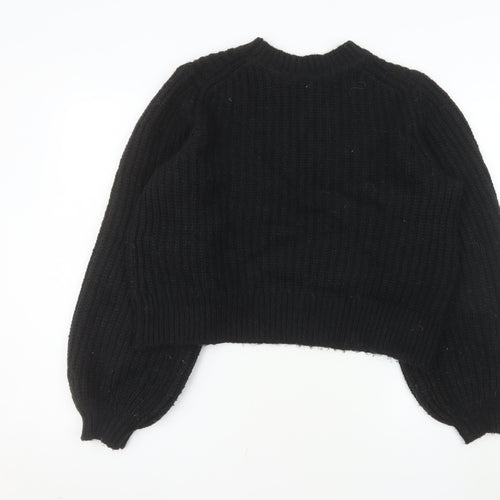 Boden Womens Black Chunky-Knit Crew Neck Balloon Sleeve Jumper M