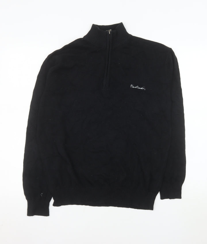 Pierre Cardin Men's Black 1/2 Zip Cotton Mock Neck Sweatshirt L