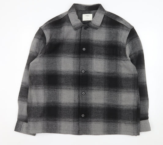 Marks and Spencer Men's Grey Check Flannel Jacket XL Regular Fit