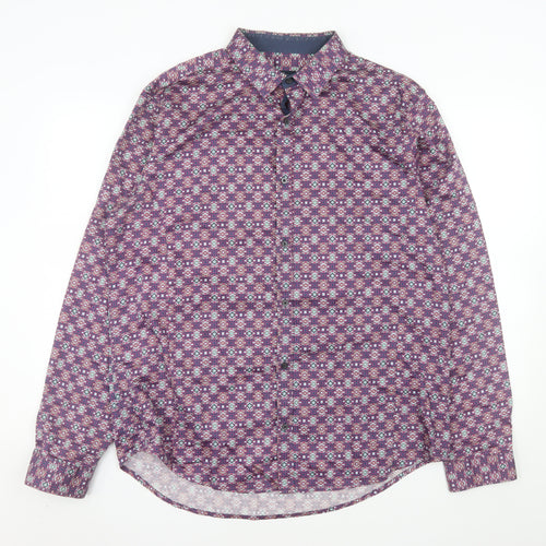 Next Signature Men's Purple Geometric Long Sleeve Button-Up Shirt XL Cotton