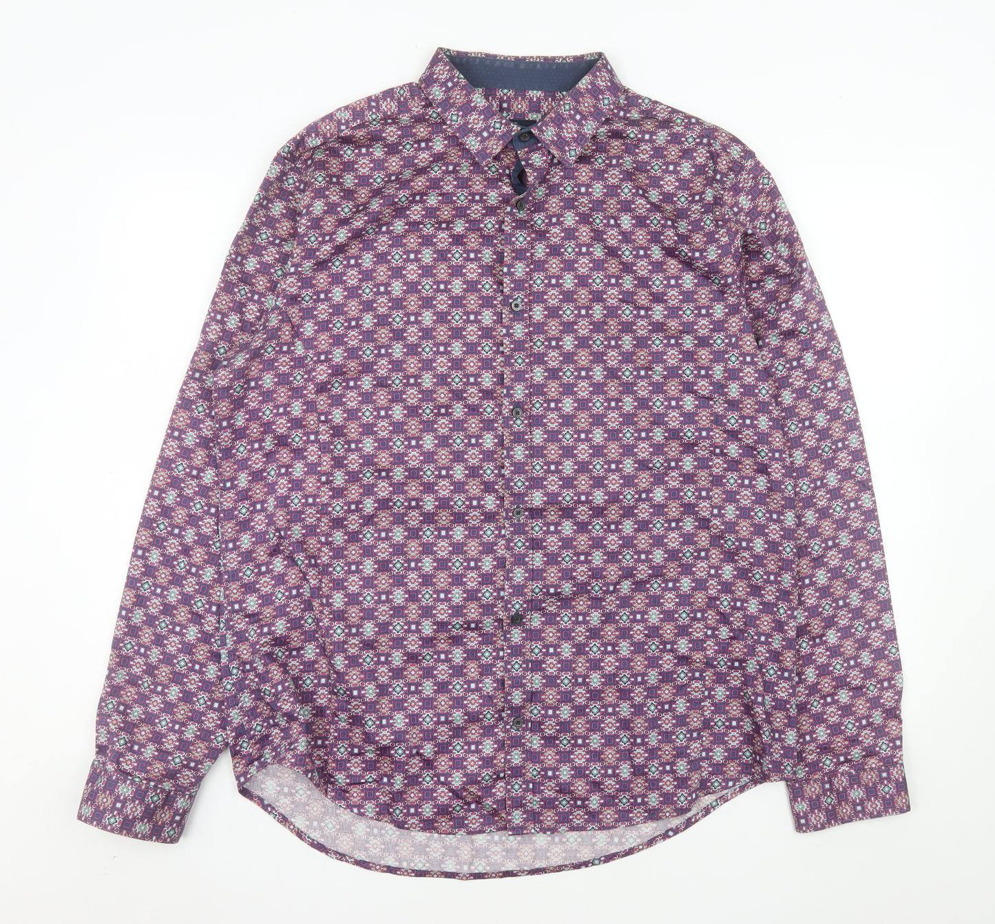 Next Signature Men's Purple Geometric Long Sleeve Button-Up Shirt XL Cotton