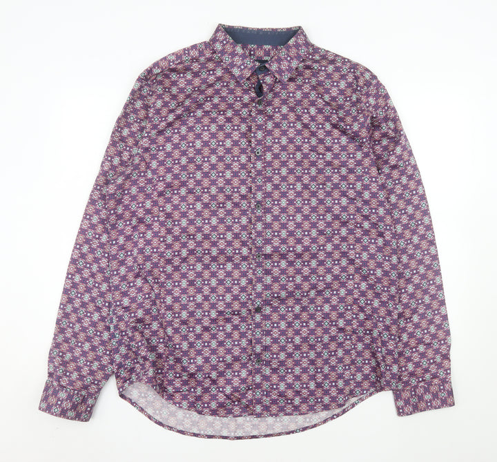 Next Signature Men's Purple Geometric Long Sleeve Button-Up Shirt XL Cotton