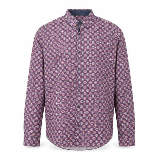 Front view of Next Signature Men's Purple Geometric Long Sleeve Button-Up Shirt XL Cotton