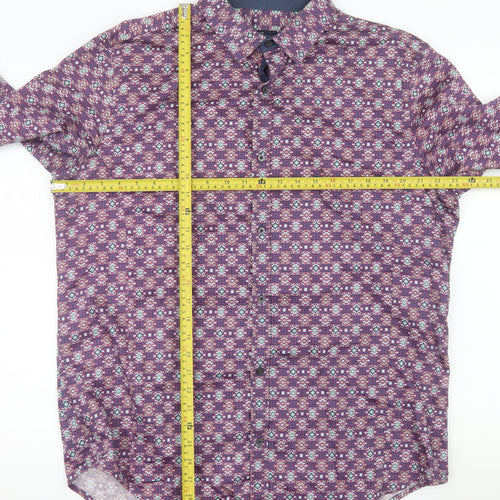 Next Signature Men's Purple Geometric Long Sleeve Button-Up Shirt XL Cotton