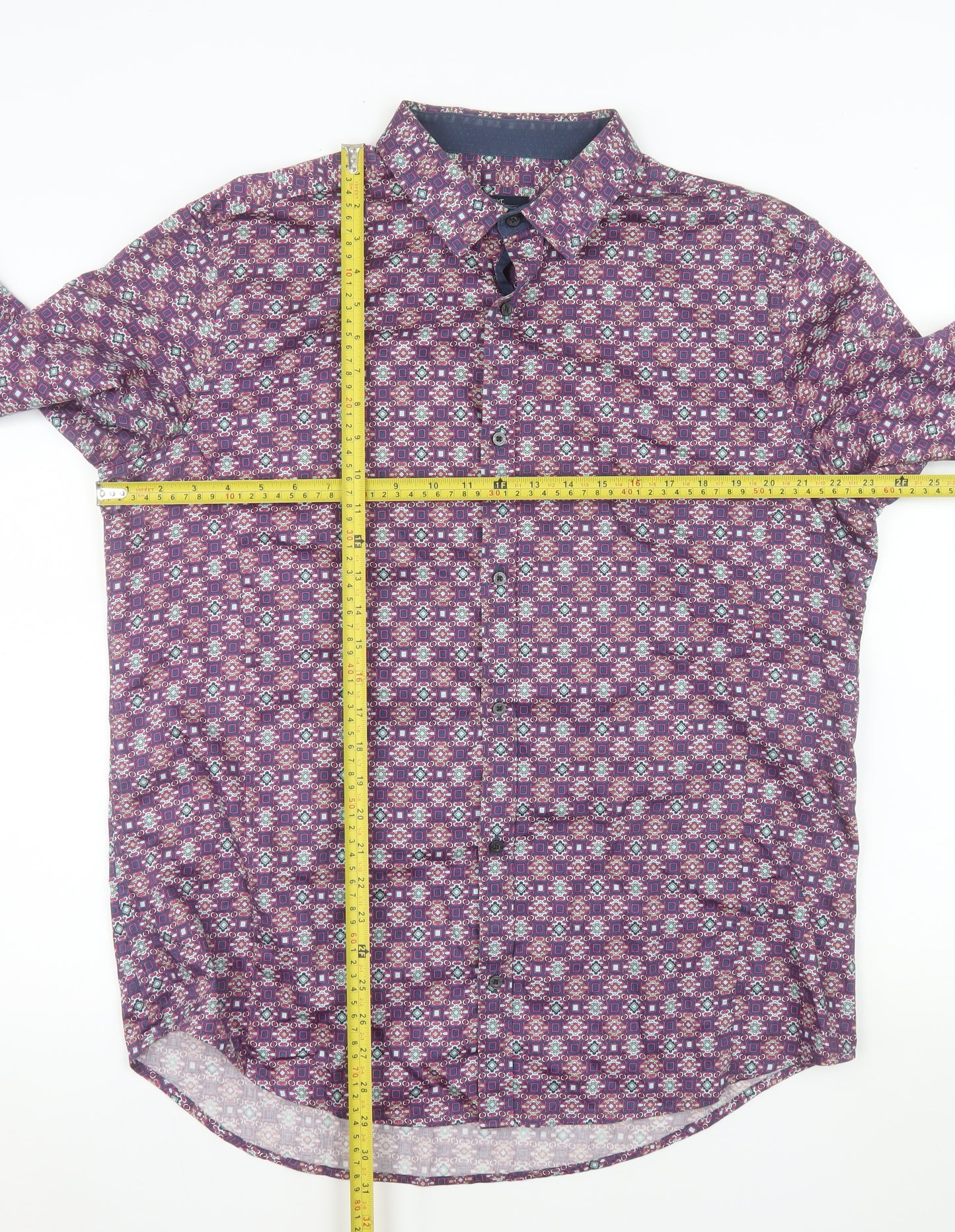 Next Signature Men's Purple Geometric Long Sleeve Button-Up Shirt XL Cotton