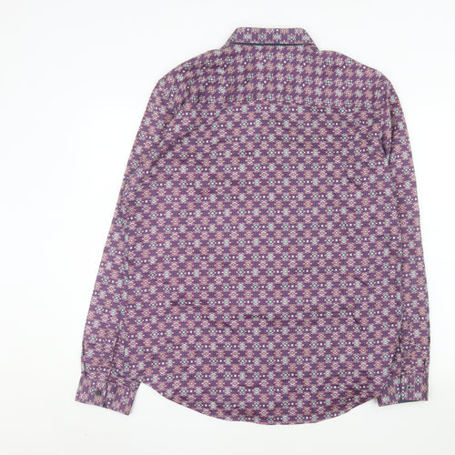 Next Signature Men's Purple Geometric Long Sleeve Button-Up Shirt XL Cotton