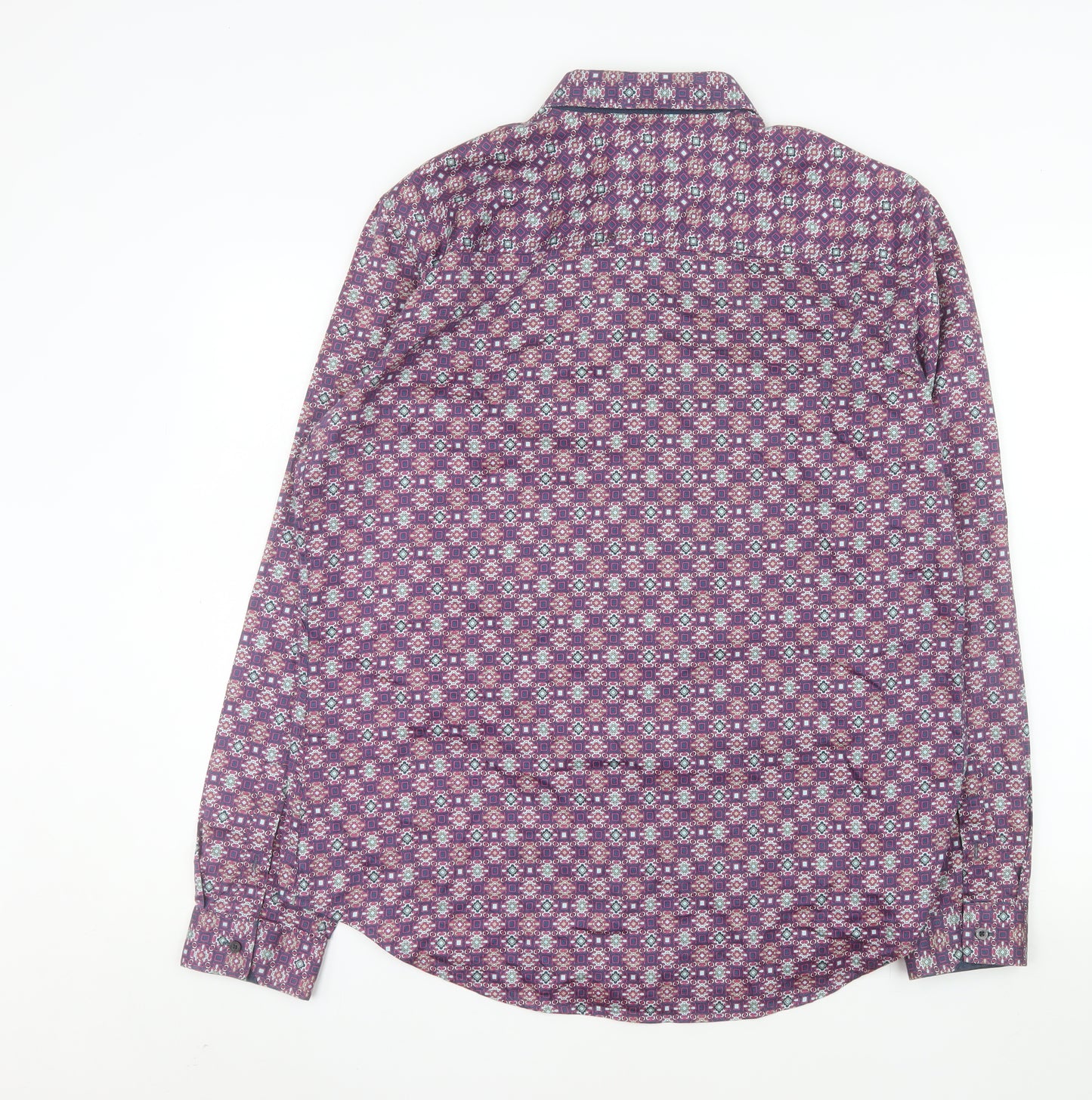 Next Signature Men's Purple Geometric Long Sleeve Button-Up Shirt XL Cotton