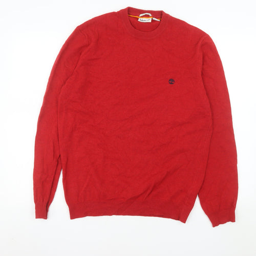 Timberland Men's Red Merino Wool Crew Neck Jumper Size M