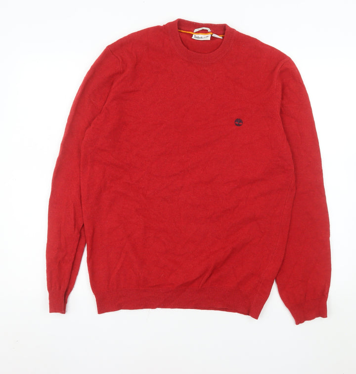Timberland Men's Red Merino Wool Crew Neck Jumper Size M