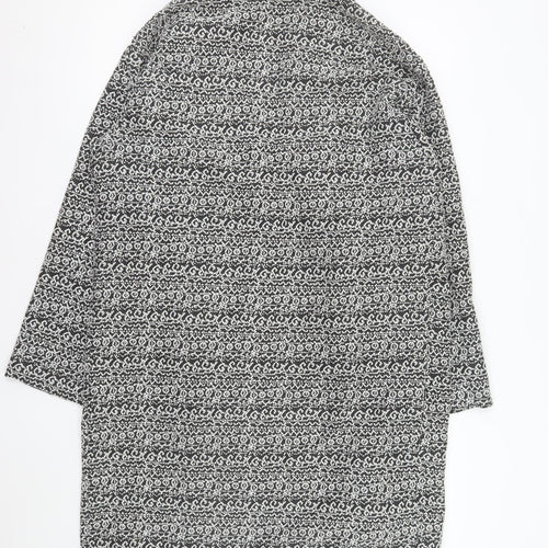Topshop Women's Black Geometric Coatigan Size 14 Open Front Mid-Length