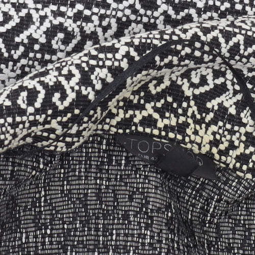 Topshop Women's Black Geometric Coatigan Size 14 Open Front Mid-Length