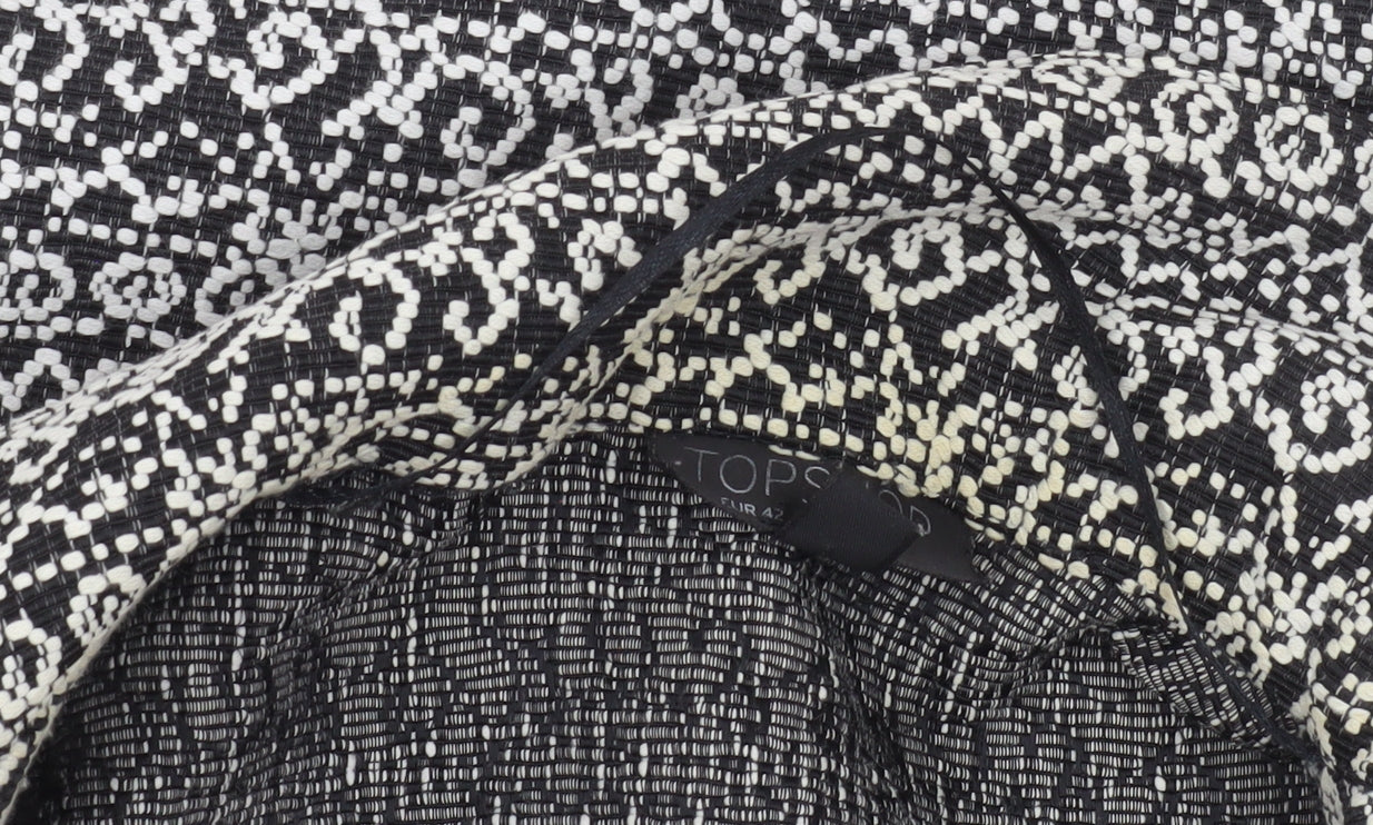 Topshop Women's Black Geometric Coatigan Size 14 Open Front Mid-Length