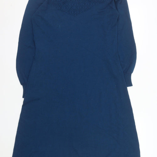 Woolovers Women Blue Merino Wool Long Sleeve A-Line Knit Dress M