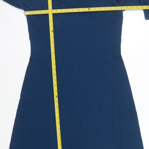 Woolovers Women Blue Merino Wool Long Sleeve A-Line Knit Dress M