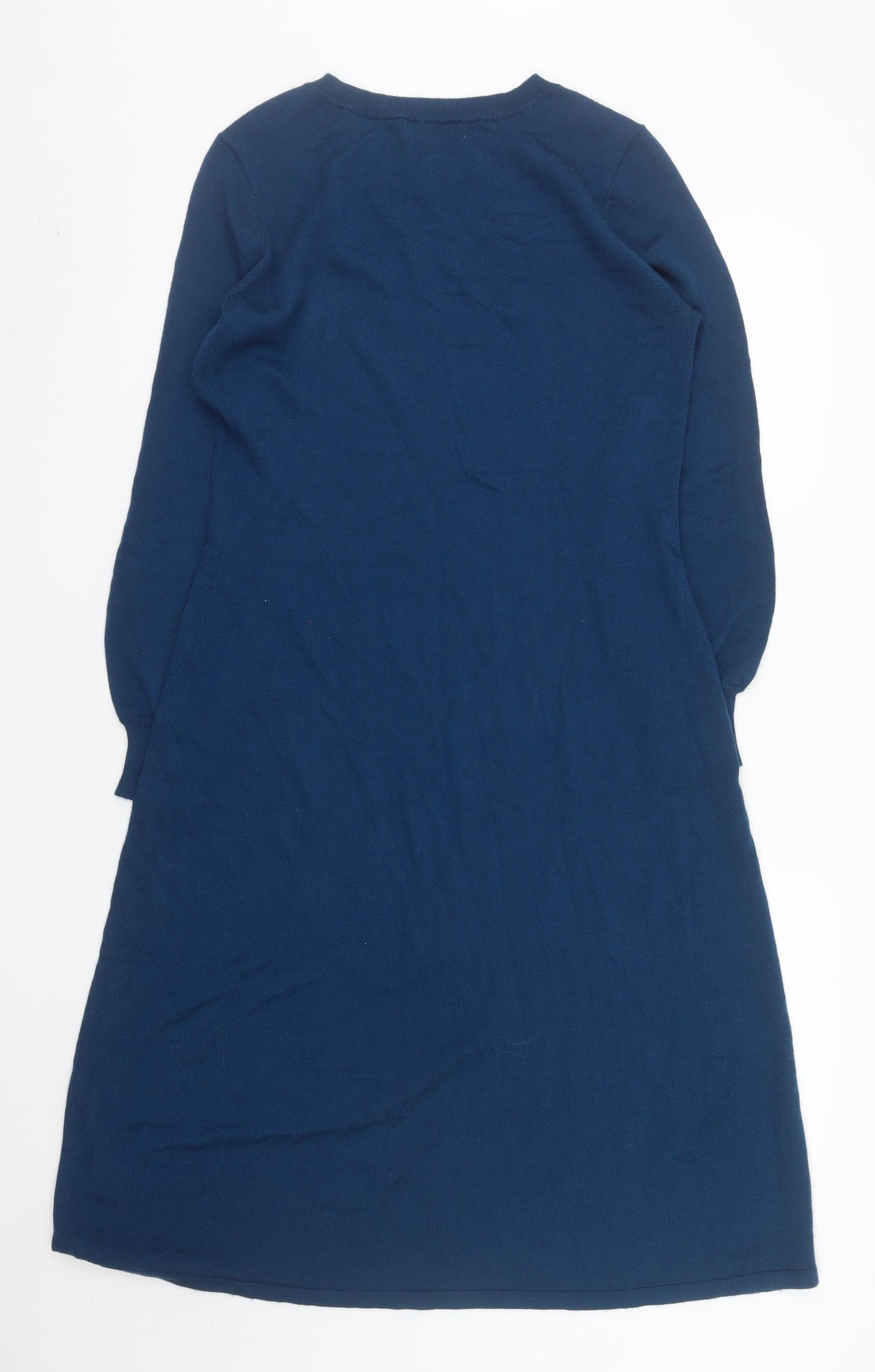 Woolovers Women Blue Merino Wool Long Sleeve A-Line Knit Dress M