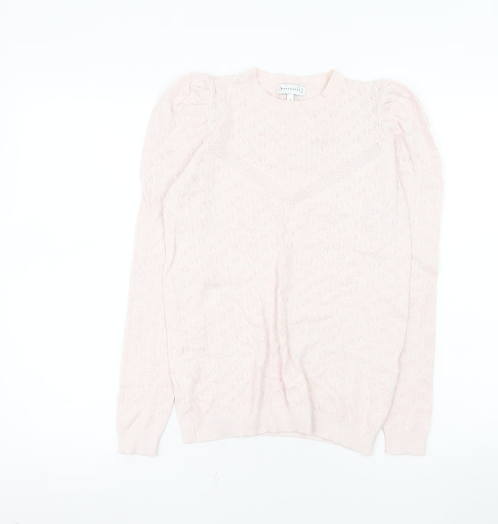 Warehouse Women’s Pink Puff Sleeve Knit Blouse UK 8
