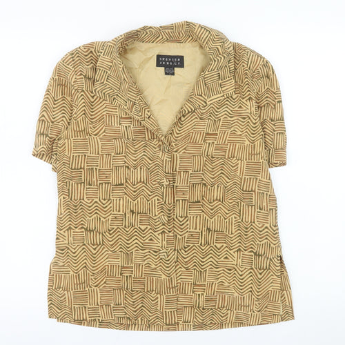 Spenser Jeremy Women’s Beige Silk Geometric Short Sleeve Blouse Size 8