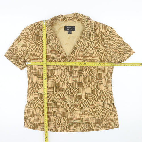 Spenser Jeremy Women’s Beige Silk Geometric Short Sleeve Blouse Size 8