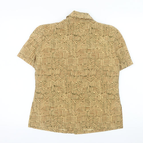 Spenser Jeremy Women’s Beige Silk Geometric Short Sleeve Blouse Size 8