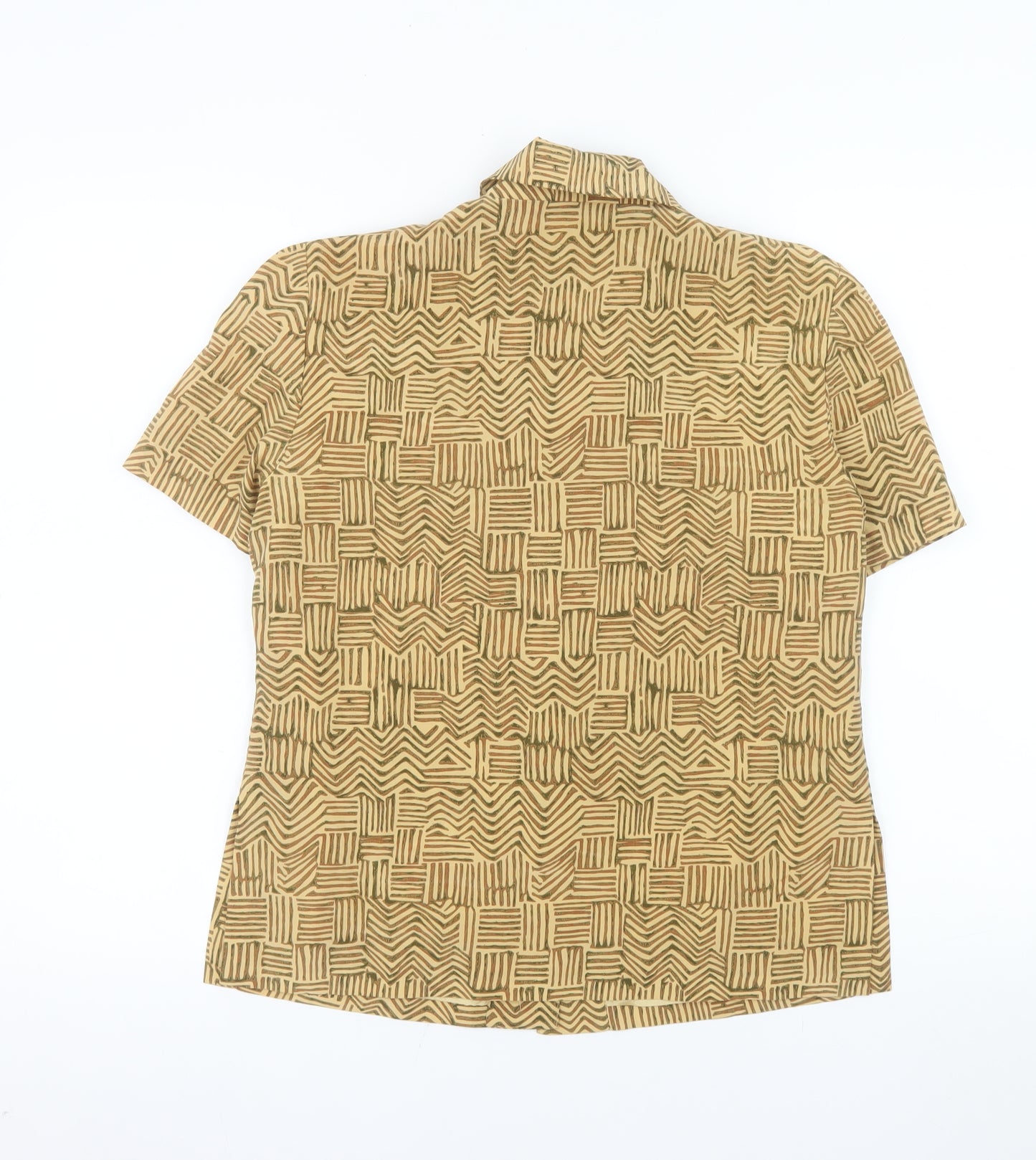 Spenser Jeremy Women’s Beige Silk Geometric Short Sleeve Blouse Size 8