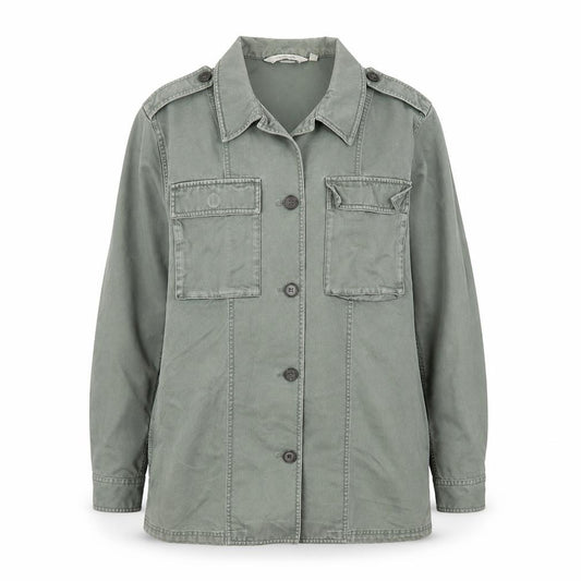 Front view of & Other Stories women’s green cotton military jacket, size UK 10