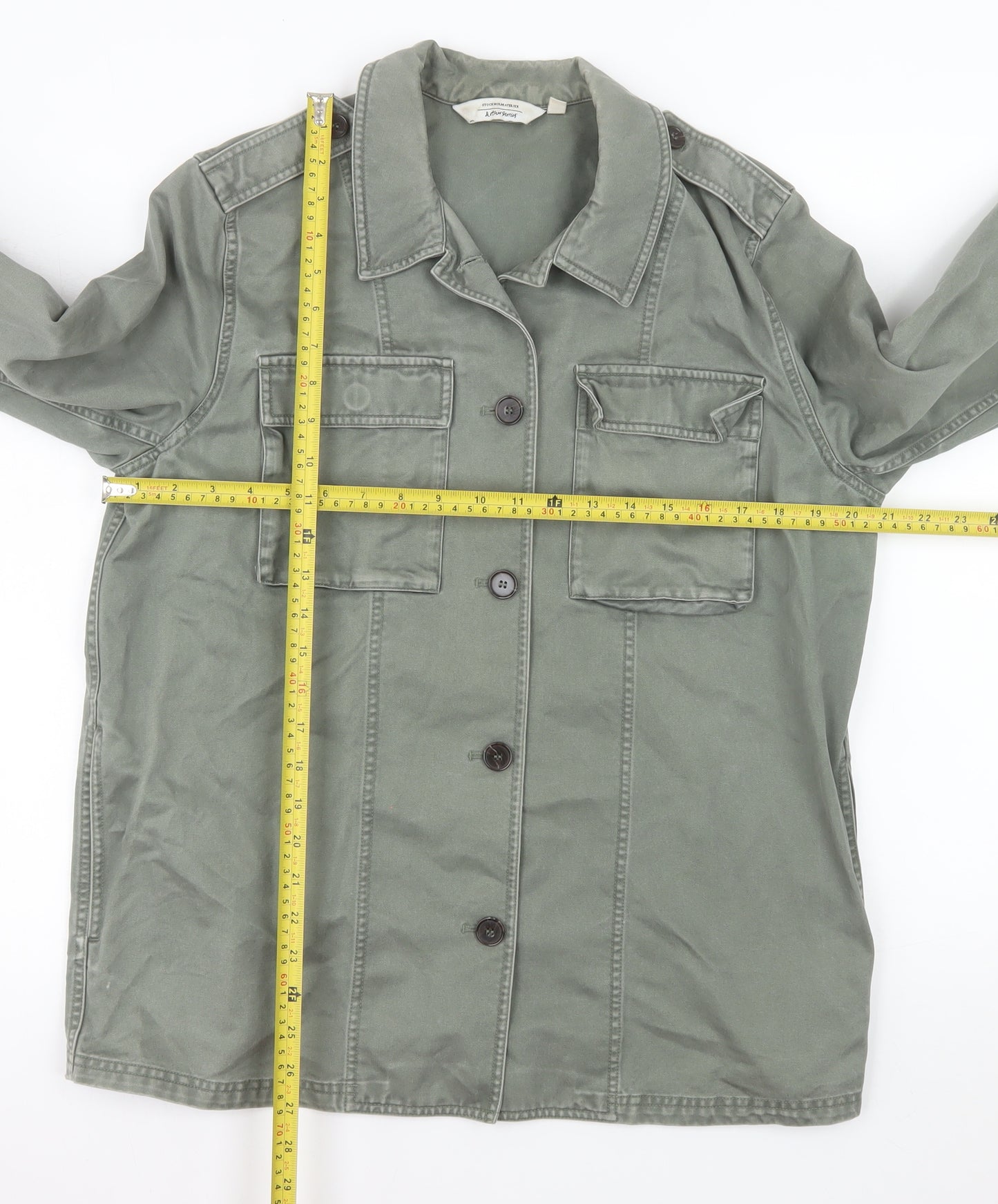 & Other Stories Womens Green Cotton Military Jacket Size 10