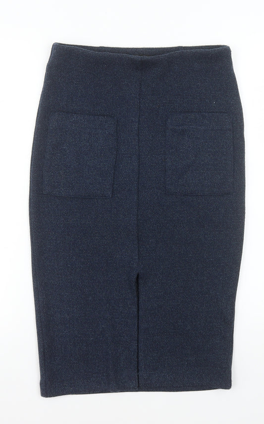 Next Women Blue Knit Pencil Skirt Size 8 Workwear Style