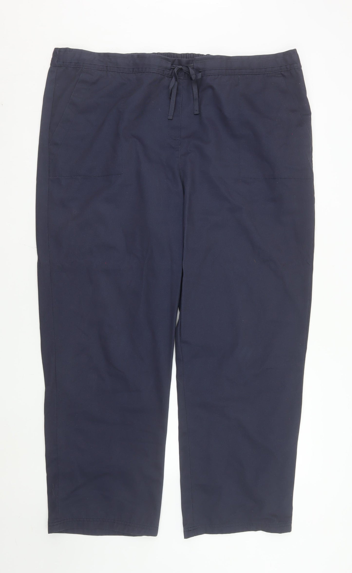 Cotton Traders Women Navy Blue Size 22 Drawstring Cotton Trousers