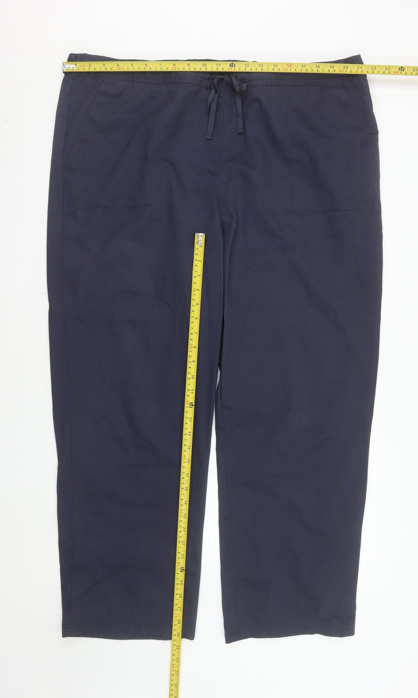 Cotton Traders Women Navy Blue Size 22 Drawstring Cotton Trousers